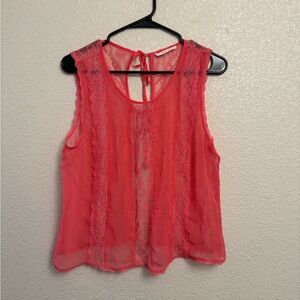 Elegant Sleeveless Lace Blouse & Bottom Coral